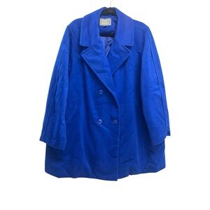 Jessica London Pea Coat Wool Blend Royal Blue Aline Double Breasted 24